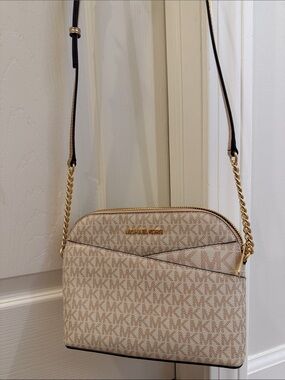 Michael Kors Rose Gold Logo Dome Crossbody with Gold Chain